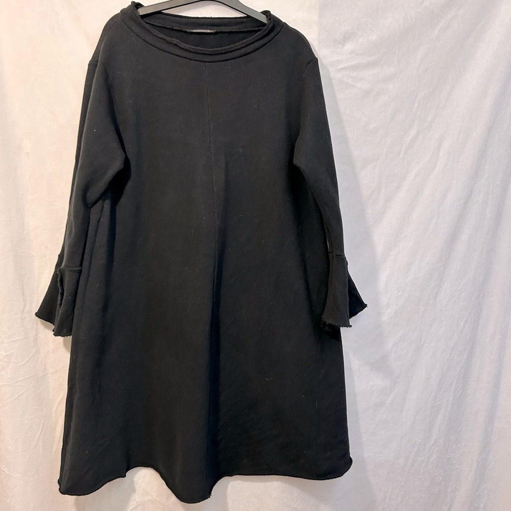 GWhite Black Cotton Sweatshirt Dress Bell Sleeve Sz L Made in Italy Whimsigoth